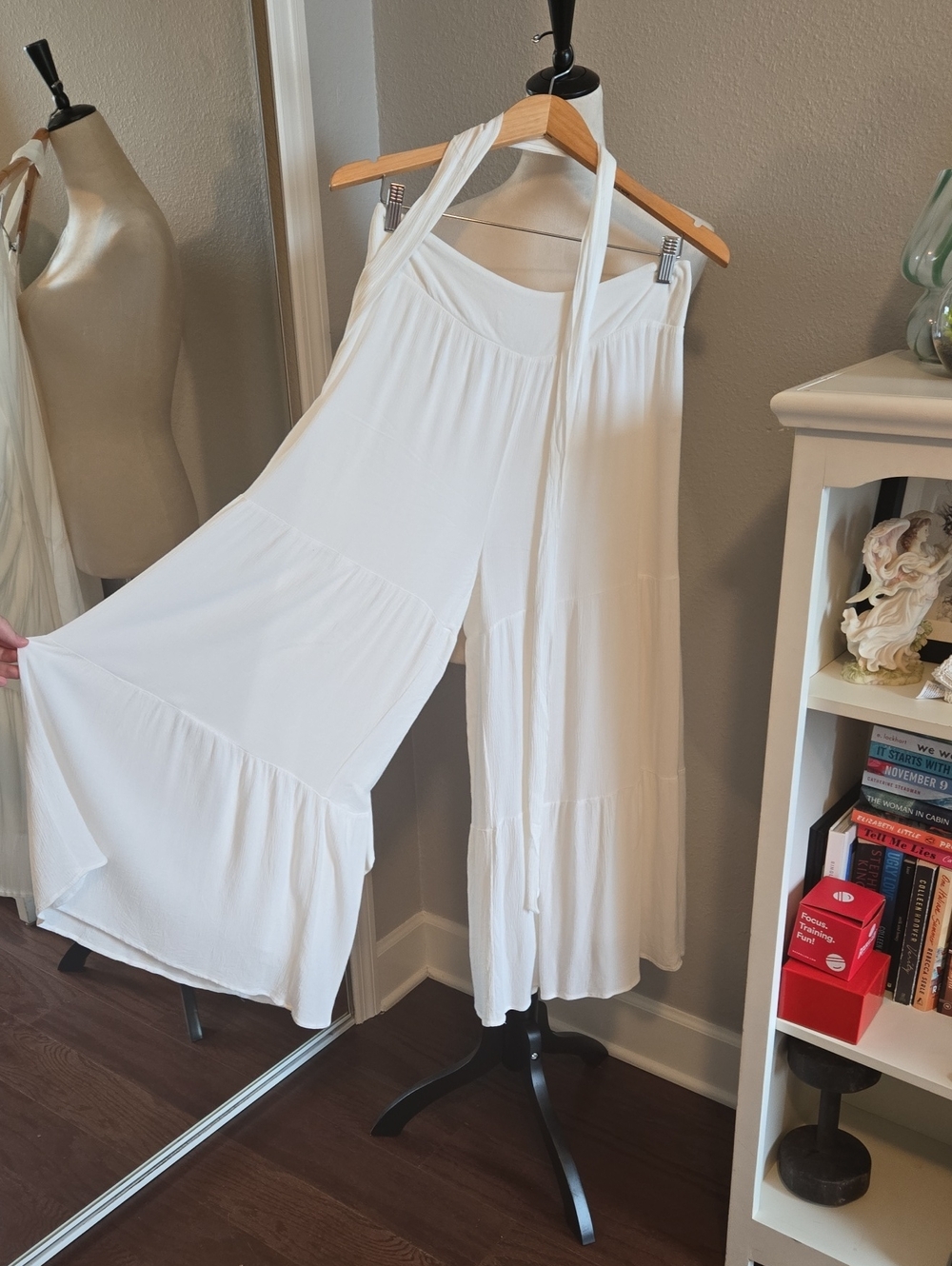 Final Touch White Wide-Leg Tiered Jumpsuit
